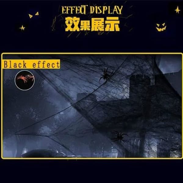 Halloween Edderkoppespind Dekoration - ANNEFLY 100g Strækbart Edderkoppespind - 10 Plastik Edderkopper - Sort