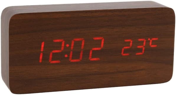 Digital träklocka - Multifunktionell LED-väckarklocka med tids-/datum-/temperaturvisning
