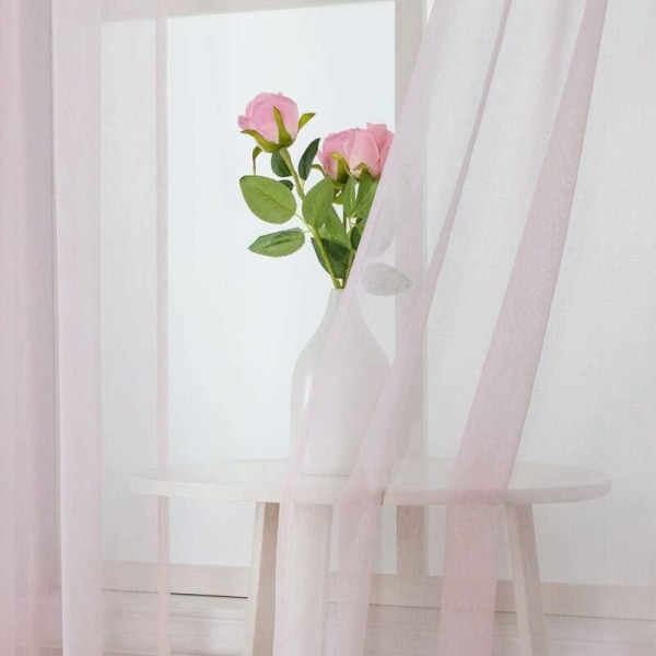 2-paneelinen Voile-verho pehmeillä välilehdillä makuuhuoneen olohuoneeseen 140x215 cm vaaleanpunainen
