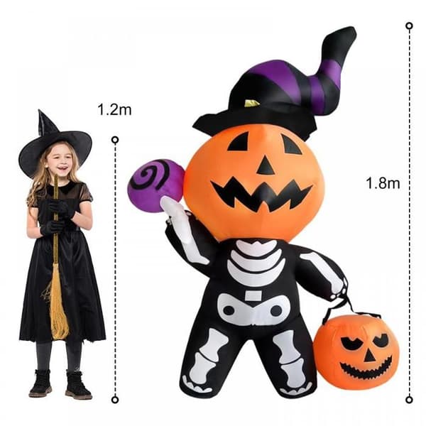 Oppblåsbar Halloween-dekorasjon med lys - Skummel Halloween-dekorasjon 180 cm oppblåsbar gresskar - Polyester