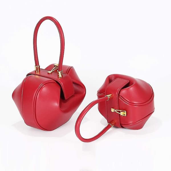 Dumpling håndtaske Unikt design Dame læder Top Handle Tote taske（Rød）