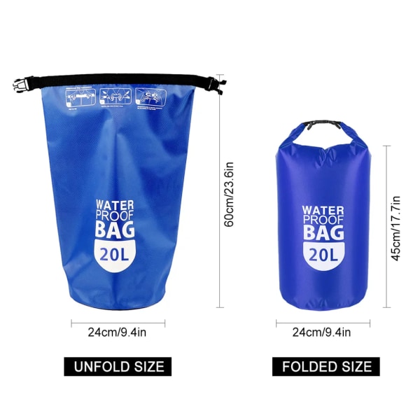 PVC Torr Vattentät Float Bag Roll Top Dry Bag 10L/20L Vattensport Förvaringsväska Light Duty Dry Bag