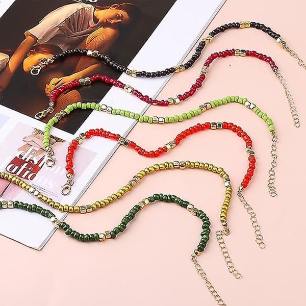 6 delar handgjorda pärlband, färgglada bohemiska glaspärlor fotlänkar justerbar kedja elastisk snöre present