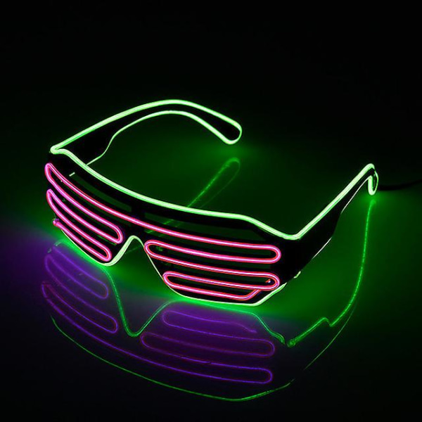 Neon Rave Glasögon (grön + rosa) Metallic Glitter Led Solglasögon Light Up Dj kostym för fest, 80-tal, Edm, Halloween