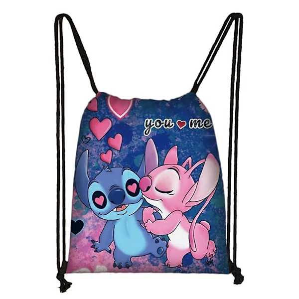 Disney Lilo & Stitch Trykk Snøring Bag Barn Gutter Jenter PE Sport Svømming Skole Ryggsekk Reise Ryggsekk（4）