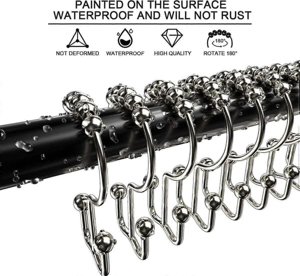 Duschdraperi Krokar Ringar, Rostfria Metall Dubbla Glidande Duschdraperi Ringar för Badrum Duschstänger Gardiner, 12-pack