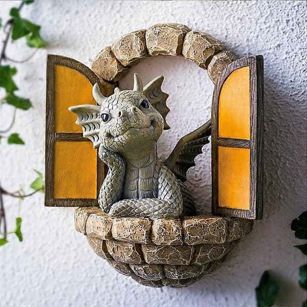Lesende dragefigur i harpiks - 15,3 cm, bokhylle, gave Window Dragon