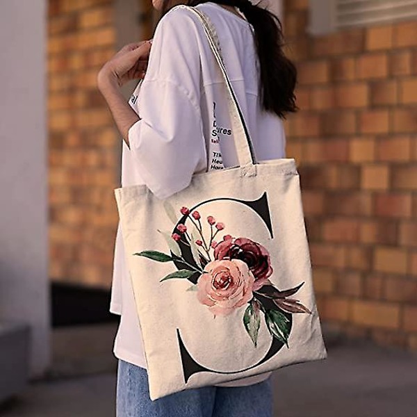 Blommiga Tote-väskor för Brudtärna - Initial Tote Bag Bröllopsdusch Gåvor Handväskor för Kvinnor Monogrammerad Möhippa Present