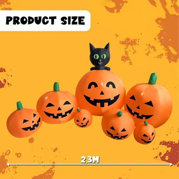 XJING Sæt med 7 oppustelige græskar, Halloween festdekorations tilbehør med indbyggede LED-lys