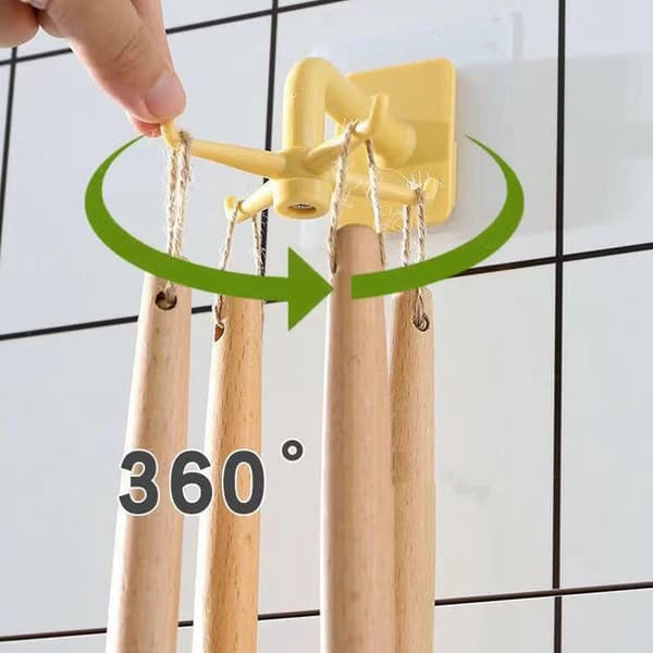 2 stk. borefrie svingkroker, 360 roterbare selvklebende håndklekroker (blå og gul)