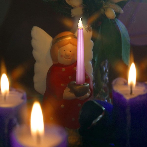 4 delar Led Flameless set lila och rosa adventsljus för jul adventsritualer, gjutning av klockspel, besvärjelser
