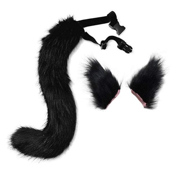 Hårklämmor Tuppstjärt Djur Element Justerbar Faux Päls Solid Varg Svans Öron Krage För Cosplay (Röd)