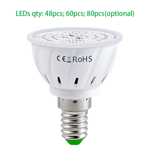 Ac220v Full Spectrum LED Grow-glödlampa E14 med 60 LED-lampa för växttillväxt för hydroponiska växthus inomhusväxter