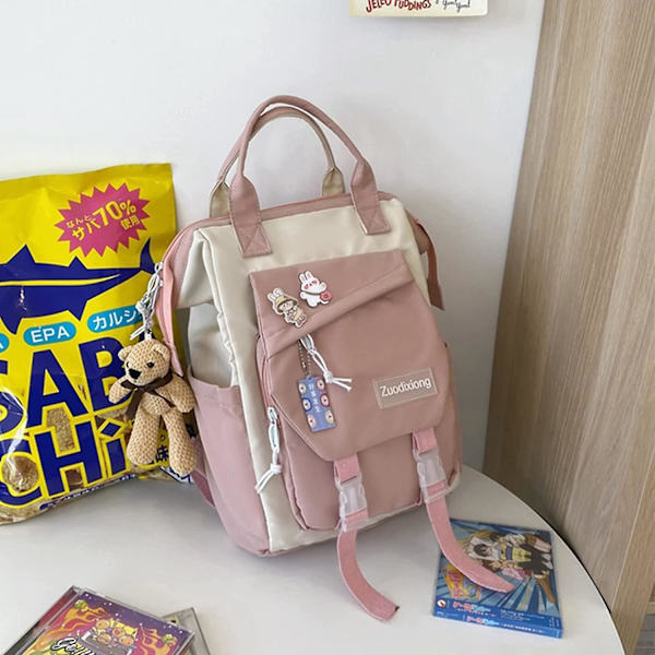 Kawaii Ryggsäck med Kawaii Nål och Tillbehör Flickryggsäck Söt Axelväska Laptop Skolväska för Studenter Ryggsäck (ny Rosa)