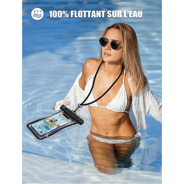 Flytande vattentät smartphone-väska, [2-pack] Ipx8 vattentät telefonväska med bakre luftlager och rem, vattentätt case, upp till 6,9"