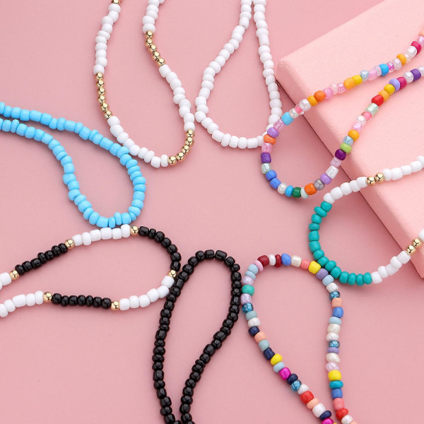 8 delar handgjorda pärlband, färgglada bohemiska glaspärlor fotlänkar justerbar kedja elastisk snodd present