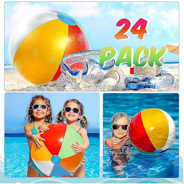 10-pack 8,7 tum uppblåsbar strandboll för barn och vuxna, uppblåsbar regnbågsfärgad strandboll