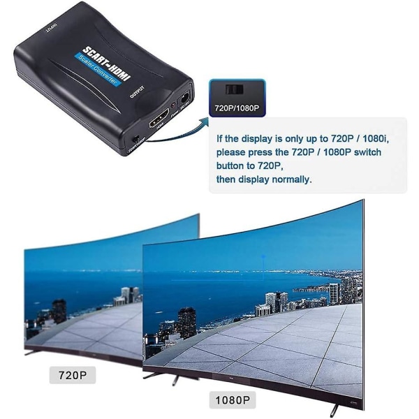 Scart till HDMI-omvandlare, Scart till 1080p/720p HDMI-ljudvideoadapter med HDMI-port