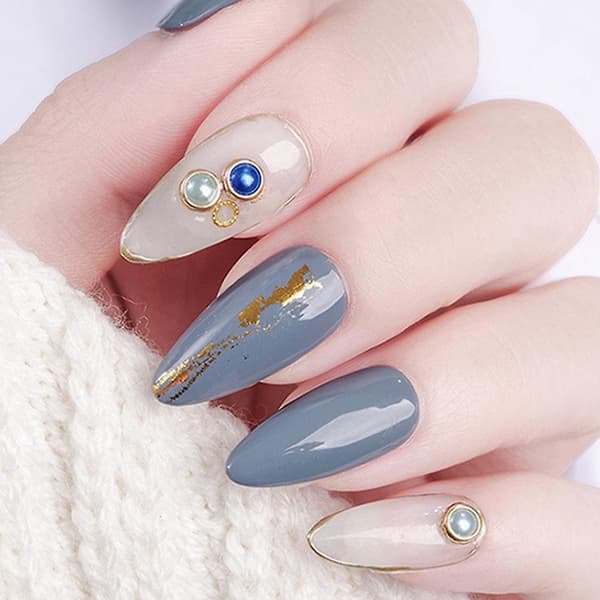 6 st Nail Art Pärlor Smycken 14 Rutor - Guldbelagd Halvcirkel Makeup