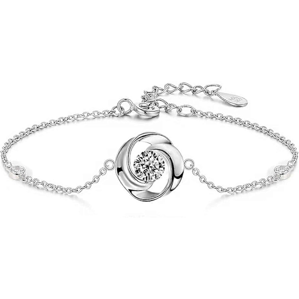 S925 Sterling Silver Cubic Zirconia hjärta av havet justerbart armband för damer och flickor