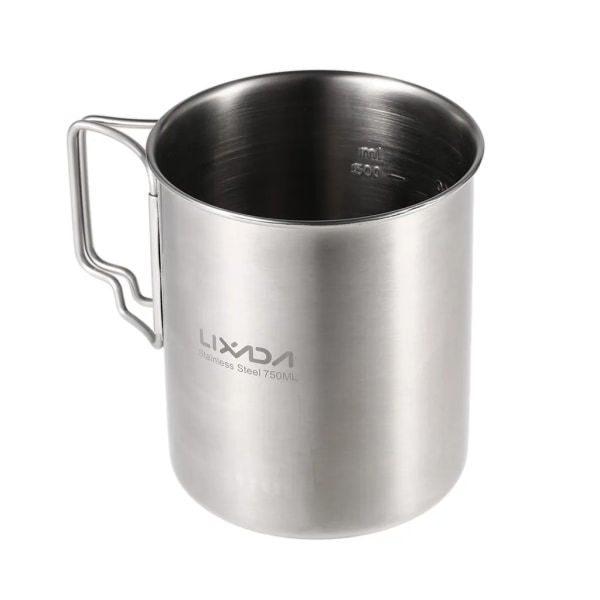 Lixada 750 ml kopp utomhus vattenkopp i rostfritt stål med vikbart handtag och lock för campingvandringsryggsäckar