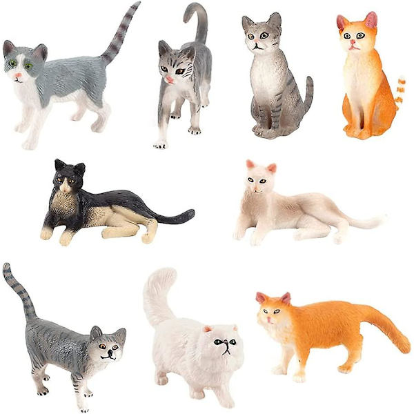 9 st Simulerade Kattfigurer Realistiska Mini Kattmodeller Plastdjurfigurer för Påskägg Jul Födelsedagspresent Tårta Topper Samling Diorama