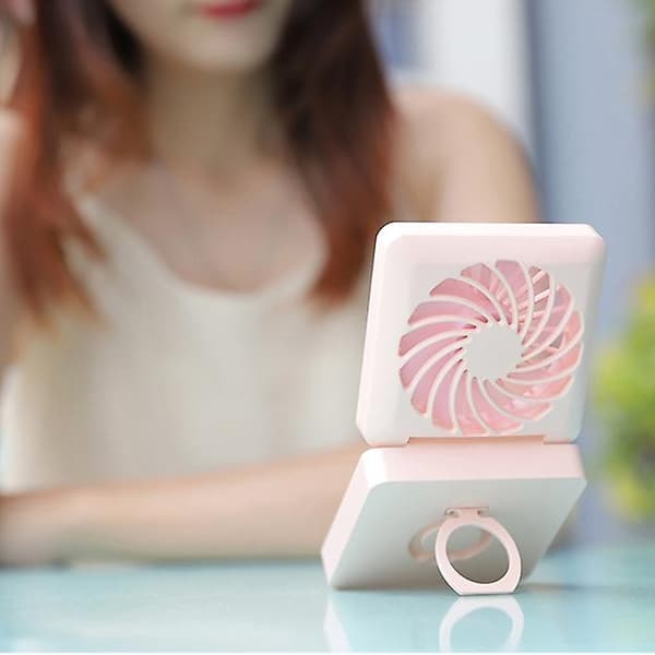 Bærbar Mini-ventilator 2 i 1 Mini håndholdt ventilator Fold Vanity Makeup Mirror Pocket Fan（Pink）