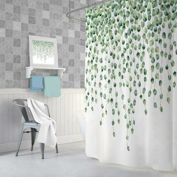 Grönt botaniskt löv duschdraperi för badrum, äkta Eucalyptus Leaf Botaniskt print tyg set