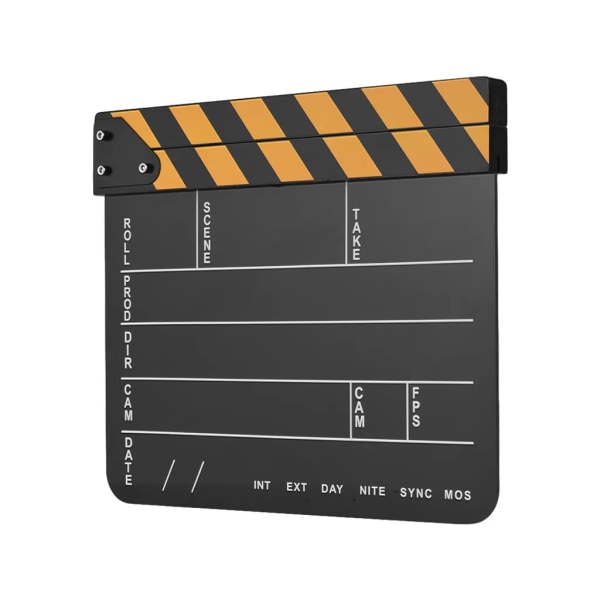 Dry Erase Akryl Regissörens film Clapboard Film TV Action Scen Klapper skiffer med gula/svarta pinnar, svart