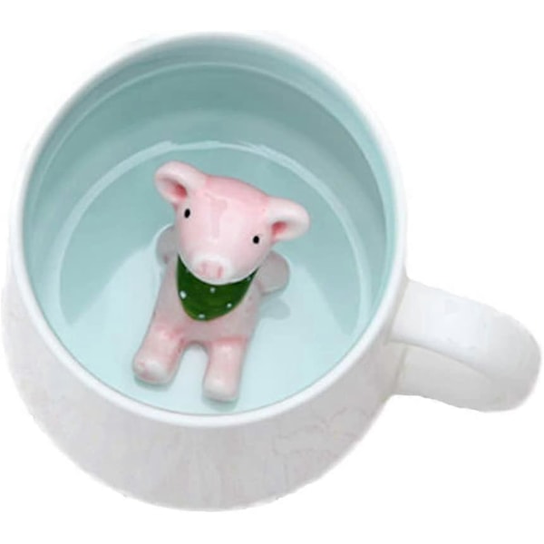 Kaffekopp med tecknad djur, keramikkopp, julklapp, födelsedagsmugg för barn, pojkar, flickor, gris