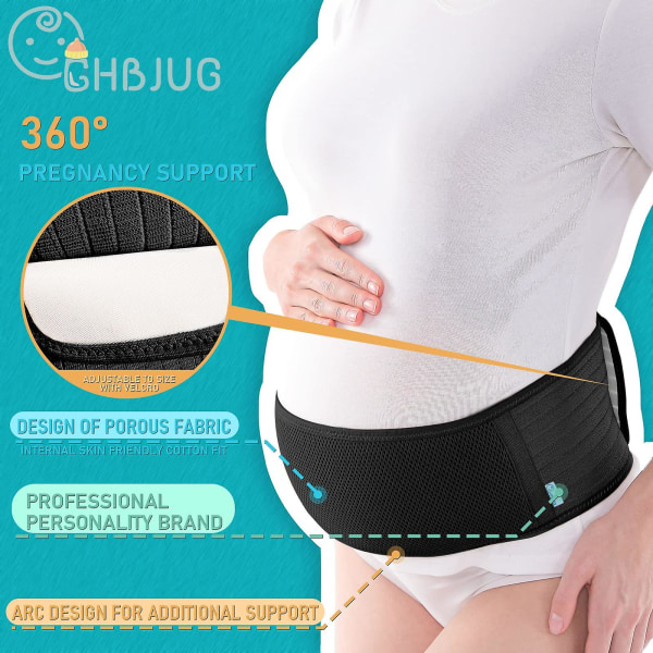 Gravid magbälte gravidbälte, 1,3 m lätt bäcken/midja/rygg/bukstöd, gravidbälte (svart)