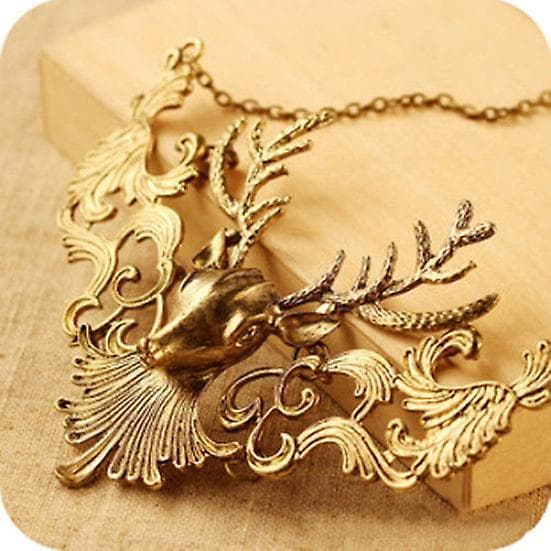 Retro Statement Hul Deer Head Vedhæng Insekter Halskæde Gave (Sølv)