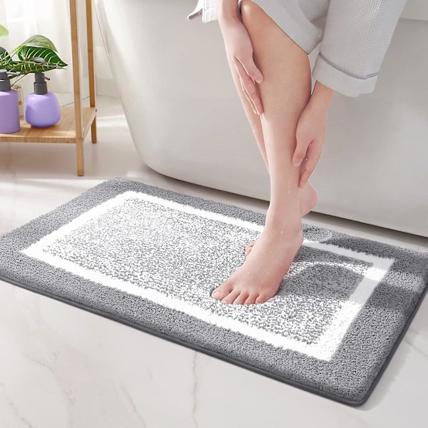 Mikrofiber blød bademåtte skridsikker badeværelsesmåtter (grå)