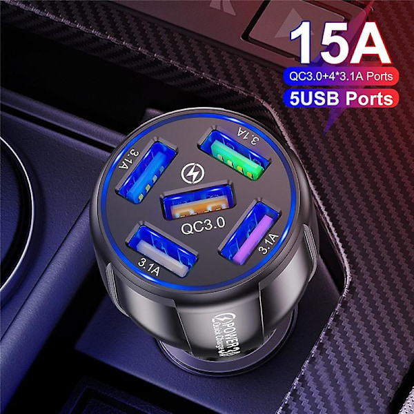15a 5usb Hurtiglading Billader Qc3.0 5 Porter Billader 15a Lader Mobiltelefon Lading I Bil Billader Usb Biler