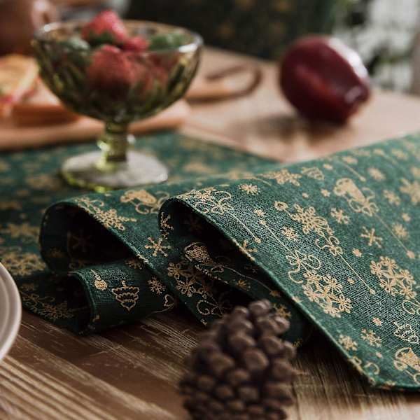 Julbordstablett Broderad Tablett Snöflinga Dekoration Julbordduk Klassisk Bordduk, 180x30cm (grön)