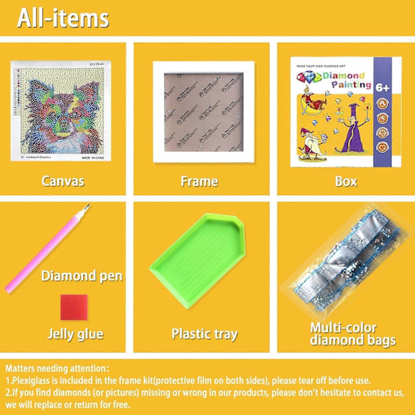 5D Diamantmålning Kit för Barn med 7,1\"X7,1\" Träram, Diamantkonst för Barn 6-13 år med Nummer Kit Diamantpunkter (Alpacka)