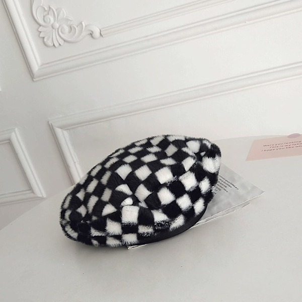 Beret for Kvinner Leopard Print Flat Top Hat Høst Vinter Zebra Mønster Plysj Beret Heklet Beanie Beret Slouchy Maler Cap（One Size，Zebra Mønster）