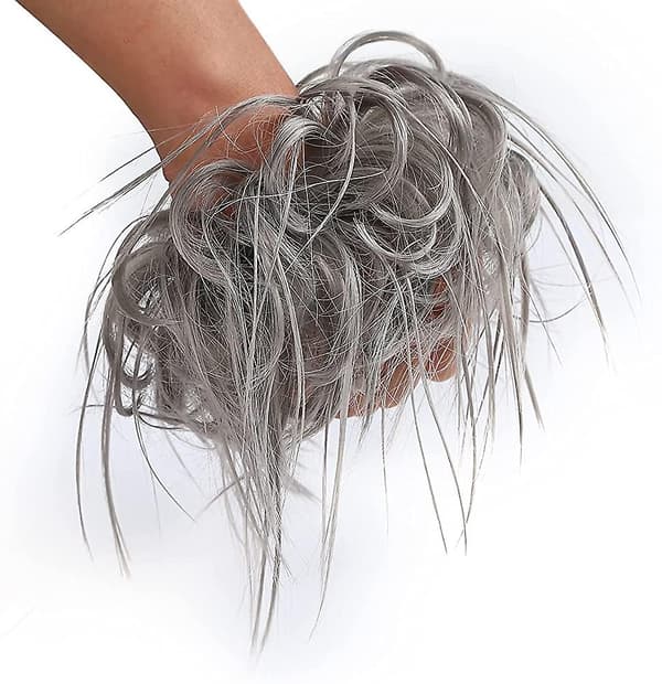 Sjuskete hårbolle grå rufsete oppsatt hår Scrunchies forlengelse med elastisk gummi