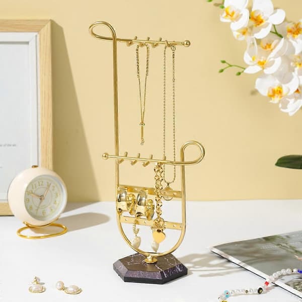 Örhänge Halsband Display Rack Multi-Level Bordsställ Smyckesorganisatör (Guld)