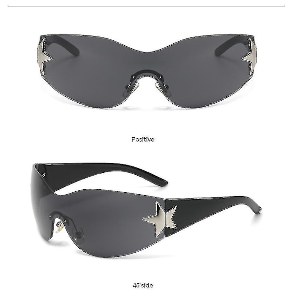 Rimless Y2k solglasögon, solglasögon för män, solglasögon för kvinnor, rimless sköld Y2k wraparound solglasögon trendiga estetiska Y2k glasögon nyanser (svart)