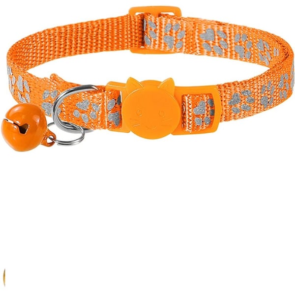 Katthalsband mot strypning, 2 delar justerbart reflekterande halsband för kattungar Valpar med klocka och säkerhetsspänne, 19-32 cm orange