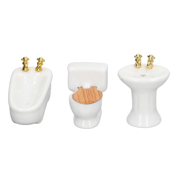 3 stk. dukkehus miniature badeværelsessæt keramik simulation badekar toilet vask 1/24 dukkehus badeværelsesmøbler ren hvid