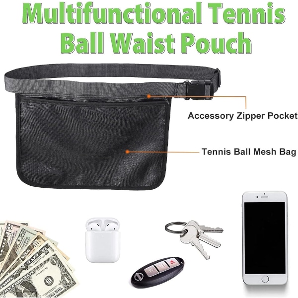 2 tennisväska med fäste, rymmer lätt 8-10 pickleballs eller tennisbollar, justerbar Tennis Fanny Pack