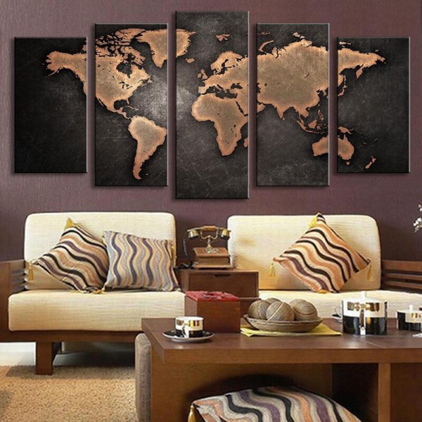 Canvas kuva kuvaa maailman karttaa mustalla taustalla - moderni sisustus