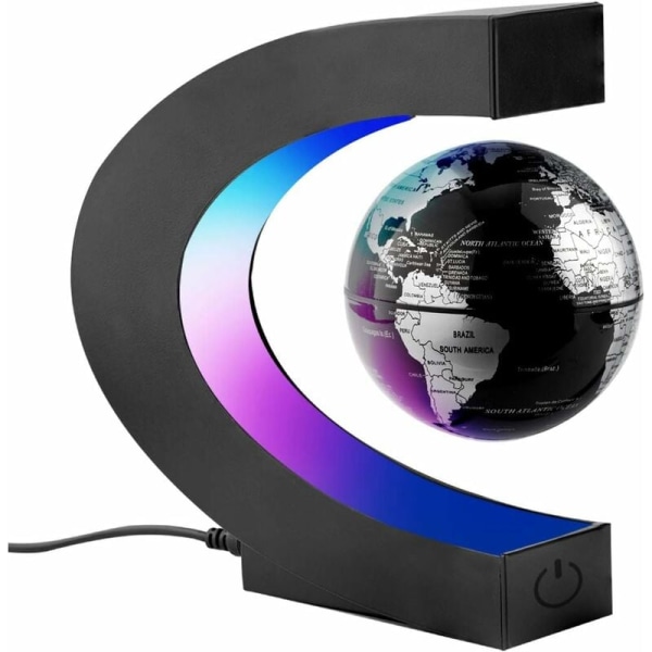 C-muotoinen magneettinen levitaatiomaailman karttapallo LED-näytön tuella, pyörivä maapallo, toimiston kodin sisustus