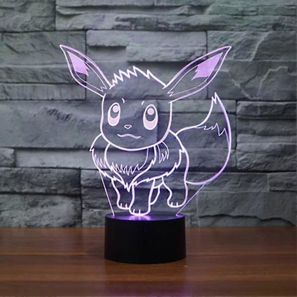 ETHAN ALLEN Go Eevee 3D Nattlampa med 7 Färgbyten LED Skrivbordslampa Touchknapp Rum Dekoration Anime Bordlampa för Barn Sovrum