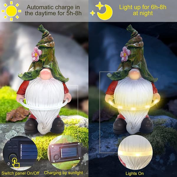 Solcellsbelyst trädgårdstomte med LED-solcellsdriven syntetisk hartsgnome med solceller