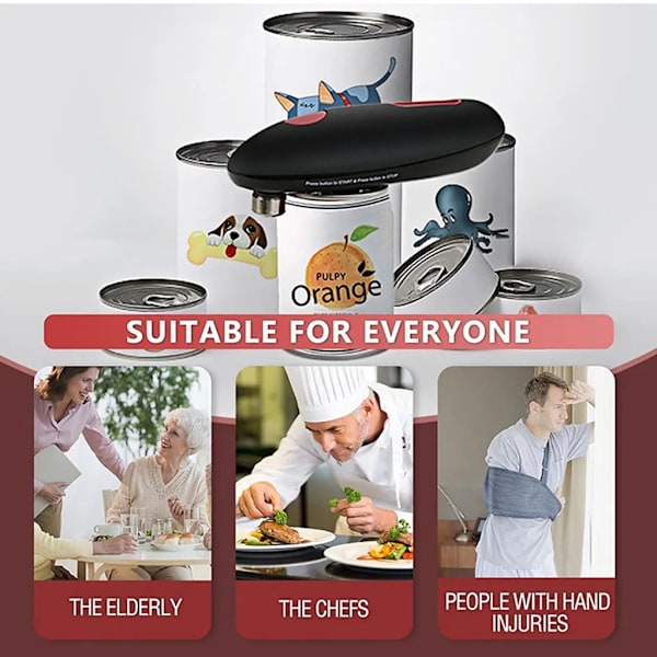 Elektrisk burköppnare med släta kanter, säker universell en-touch automatisk burköppnare för äldre, personer med artrit, kvinnor, barn, kök, camping, flasköppnare