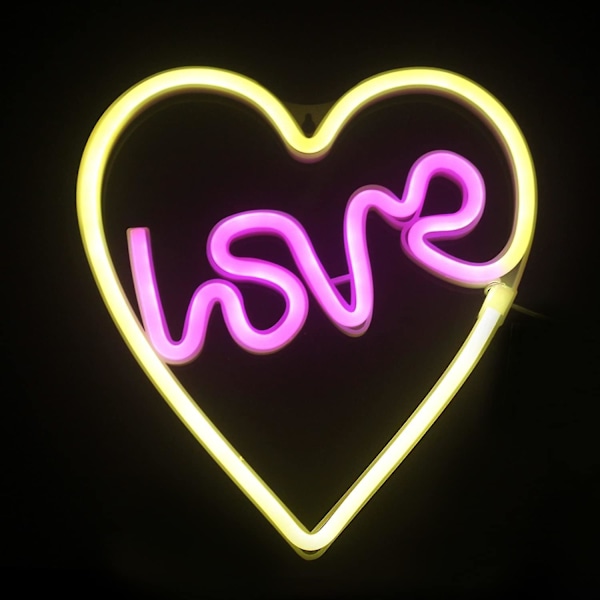 Neon Kærlighed I Hjerte Skilt Led Neon Lys Sød Pink Gul Natlys Pige Valentinsdag