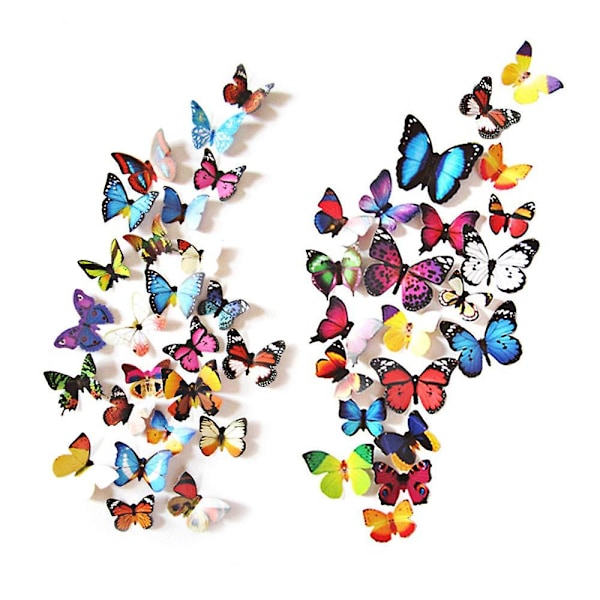 80 st Butterfly Wall Decals - 3D Fjärilar Dekor Väggklistermärken Heminredning Barnrum